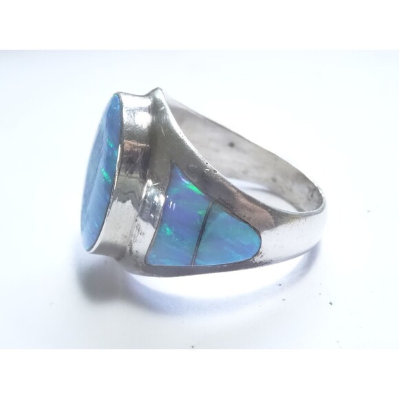 Amazing Azure Opal Sterling Silver Ring by R Begay Sz 9 - Picture 5 of 10